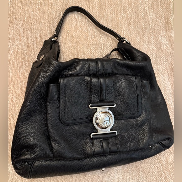 Gucci Handbags - Gucci Black Leather Shoulder Bag with Silver Accents